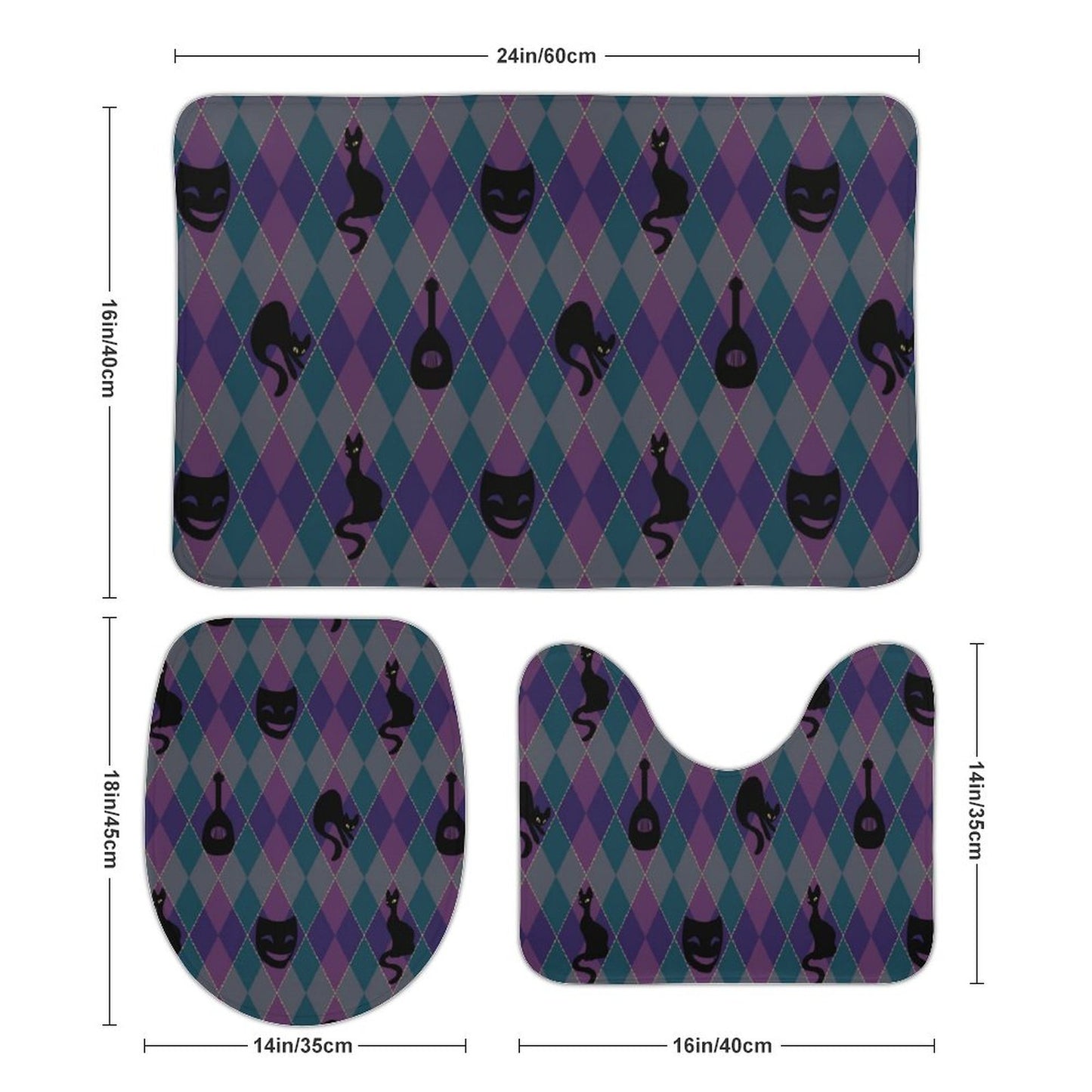 Catty Troubadour Coral Velvet Restroom Rug Set of 3-15.7"x23.6"/ 40x60cm