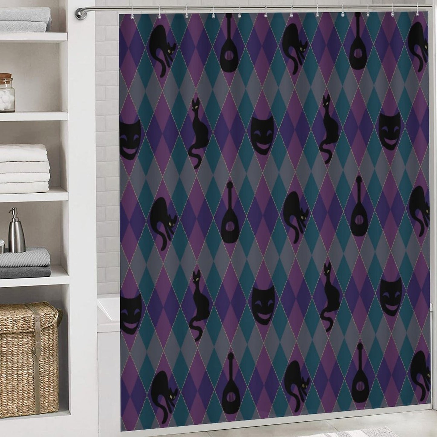 Catty Troubadour Shower Curtain Set with 3 Rugs
