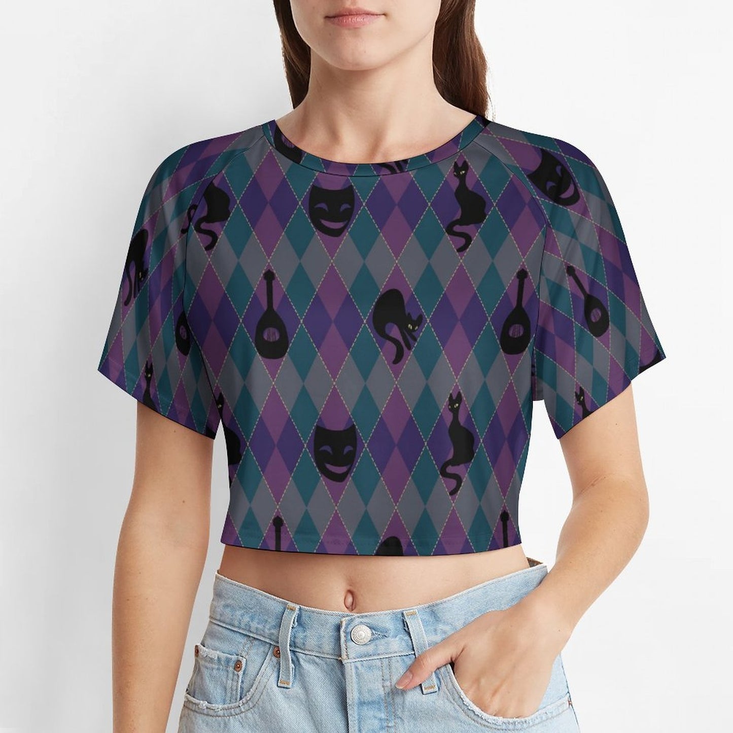Catty Troubadour Short Sleeve Navel Shirt Baby Tee NT29 (All-Over Printing)
