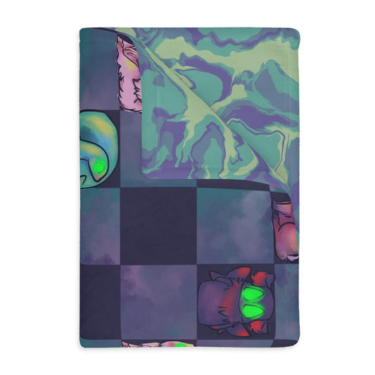 Cryptid Check with Swirls Velveteen Microfiber Blanket