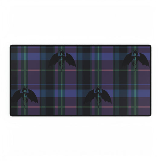 Purple Plaid Dragons Desk Mat