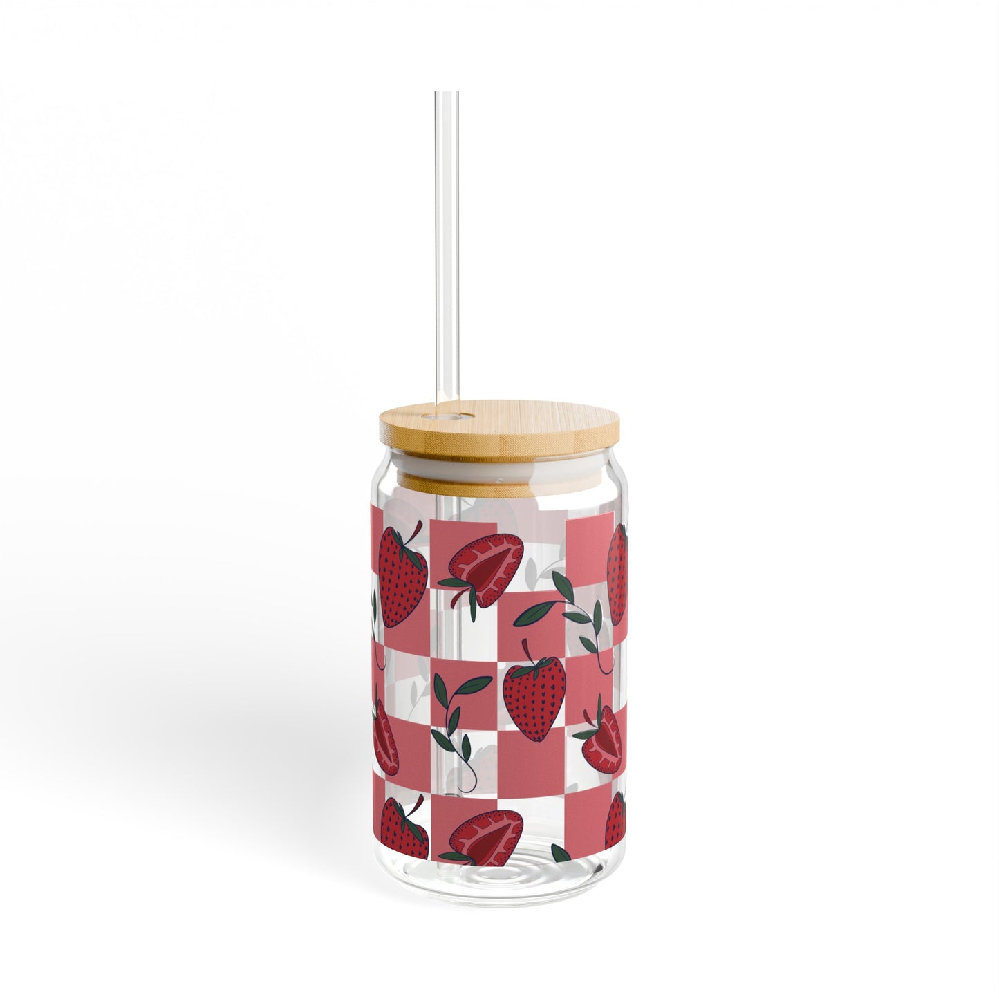 Strawberry Checkers Sipper Glass, 16oz