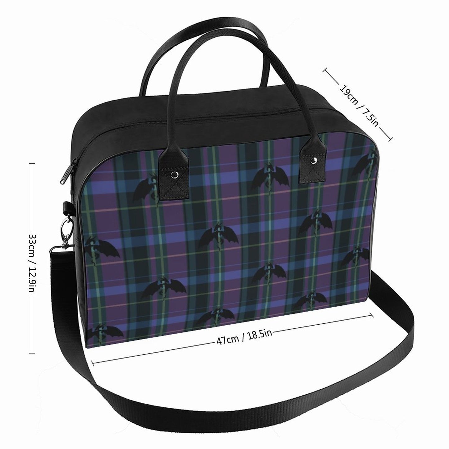 Plaid Dragons Carry On Sized Travel Bag With Shoulder Strap