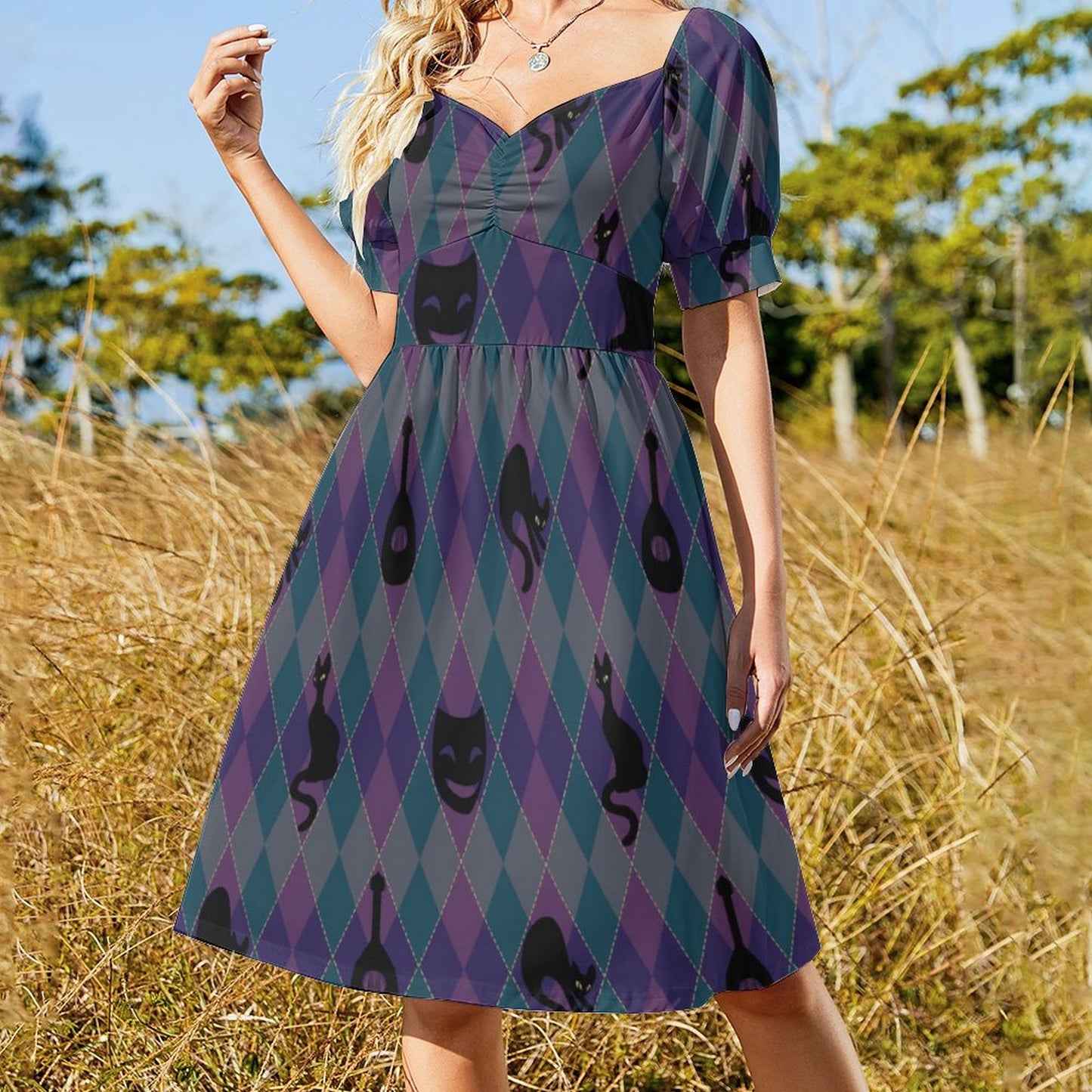 Catty Troubadour Short Sleeve V Neck Lovely Dress B271 (All-Over Printing)