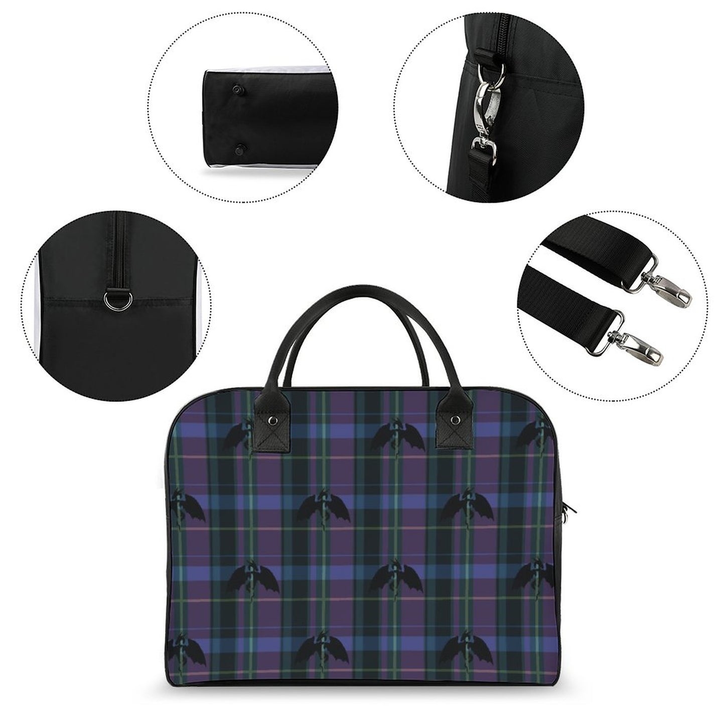 Plaid Dragons Carry On Sized Travel Bag With Shoulder Strap