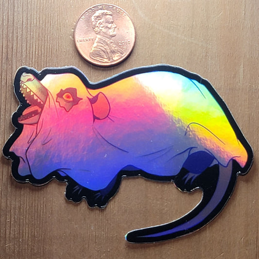 Holographic Screaming Ghost Opossum Sticker
